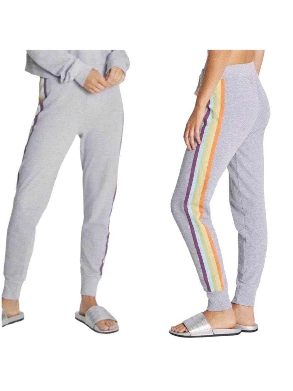 Wildfox Jack Rainbow Stripe Jogger Slim Sweatpants Teddy Fleece High Waist XS